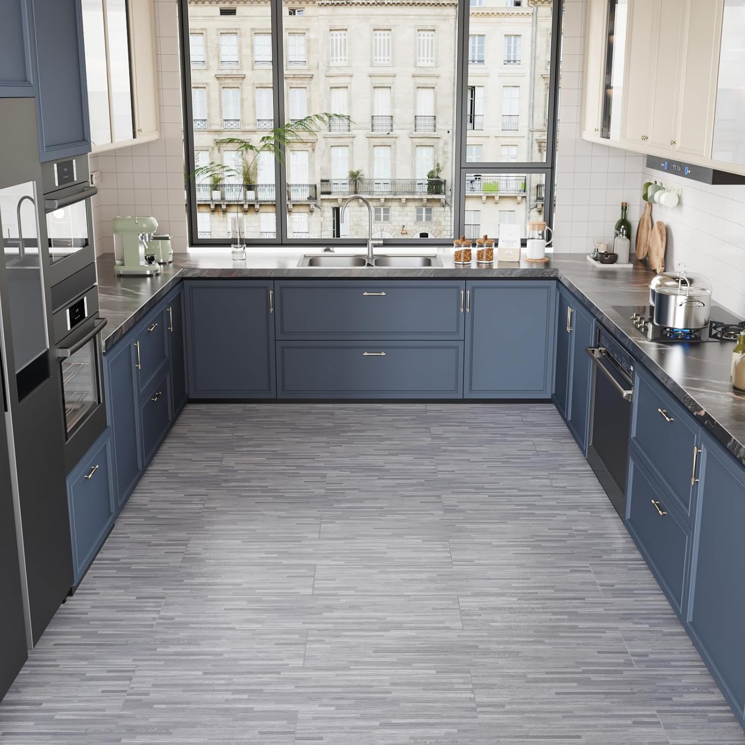 CRE8TIVE 24-Pack Light Grey Peel and Stick Floor Tile Butcher Block Wood Look Vinyl Plank Flooring Waterproof 6"x36" Vinyl Wood Planks Temporary Laminate Flooring Tiles for Kitchen Bedroom Bathroom