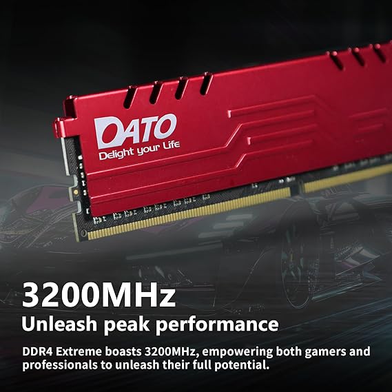 DATO 16GB RAM (8GBx2), DDR4 Up to 3200MHz with Heatsink, PC4-25600 CL16 1.35V XMP 288-Pin Non-ECC UDIMM, Desktop Memory Module for Gaming, Extreme Black