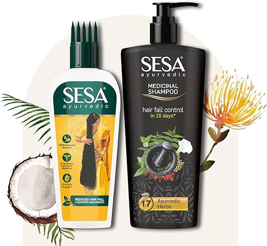 SESA Ayurvedic Medicinal Hair Care Kit for Hair Fall Control and Hair Growth | Ayurvedic Hair Oil – 200ml & Medicinal Shampoo – 500ml