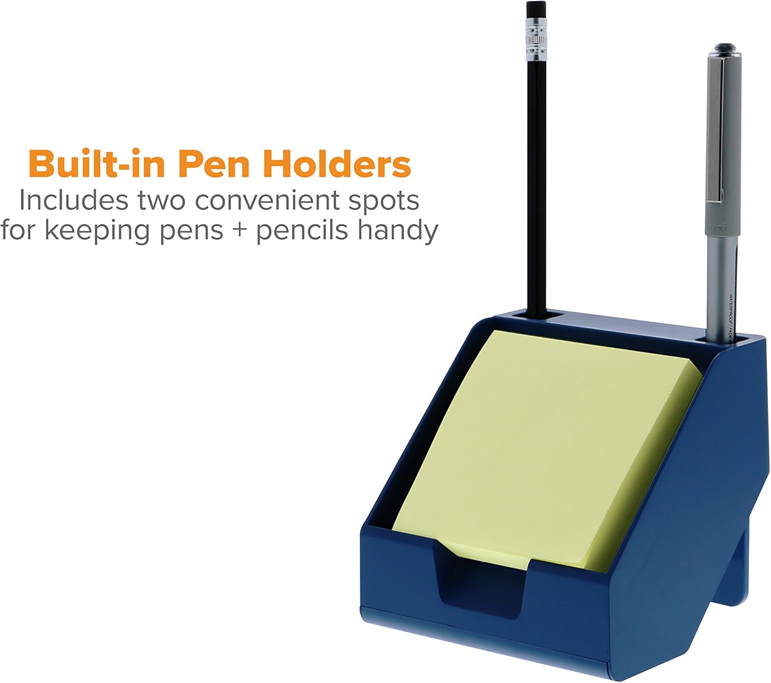 Bostitch Konnect™ Sticky Note Holder + Business Card Stand, Includes Pen Holders, Blue : Office Products