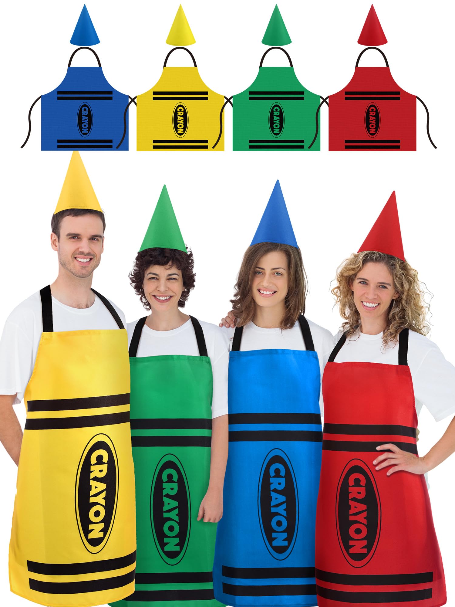 4 Set Crayon Costume Color Crayon Apron and Funny Gnome Cone Hats Crayon Costume Set for Adults Family Halloween Costumes Fancy Dress Funny Outfit for Halloween Cosplay Dress up