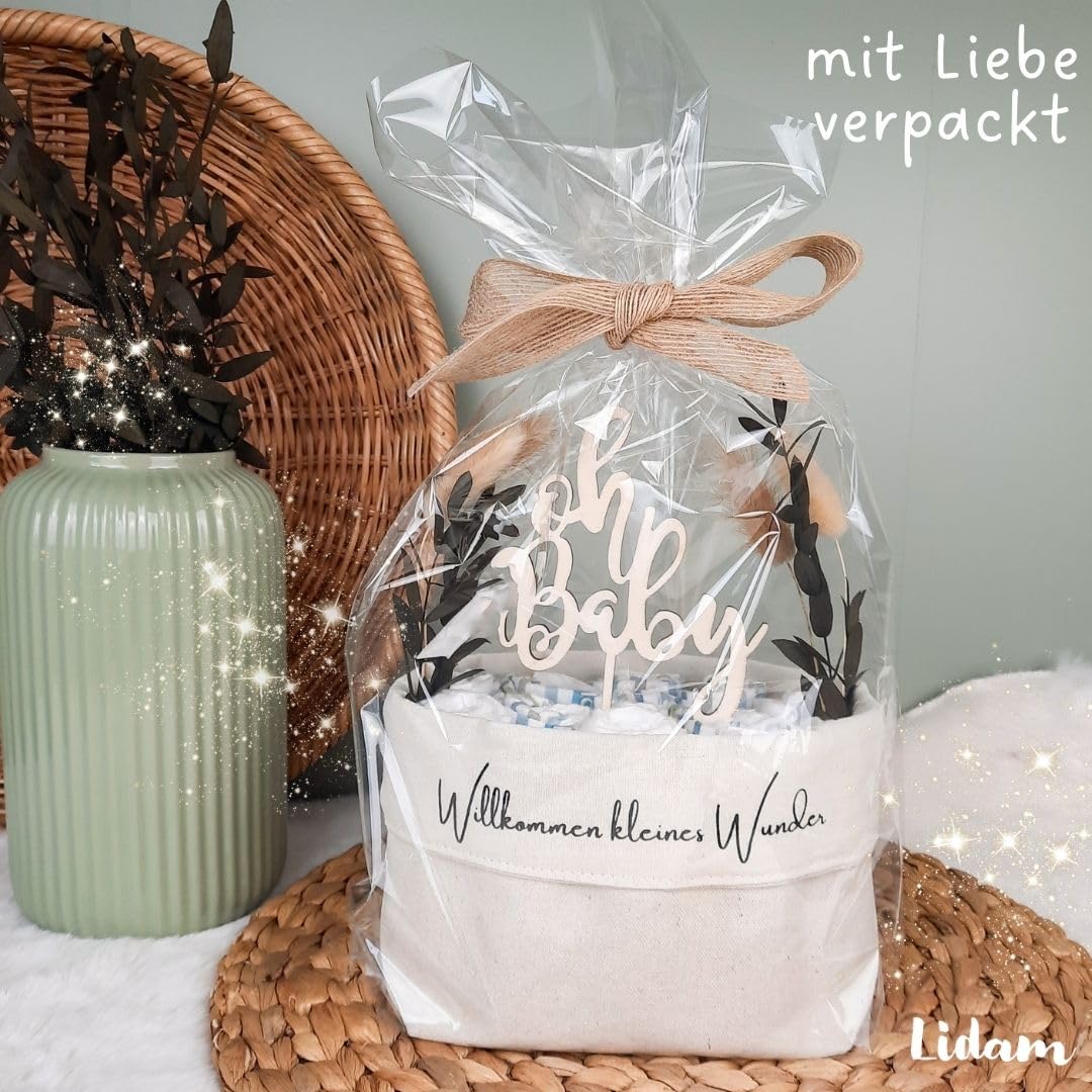 Windeltasche [NEU] | Made in Germany | handgemachte Windeltorte + CakeTopper aus Holz | Baby Geschenk und Geschenk zur Geburt |