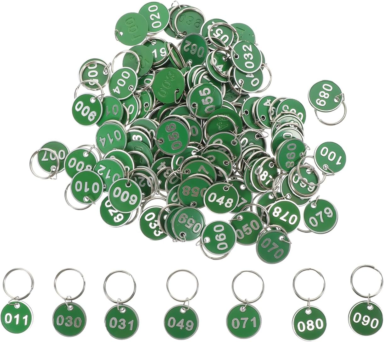 VILLCASE 100Pcs Number Tags, 1-100 Key Tags for Sauna Storage, Keychain Labels with Hooks for Organizing Keys in Bathrooms Locker Rooms, Green