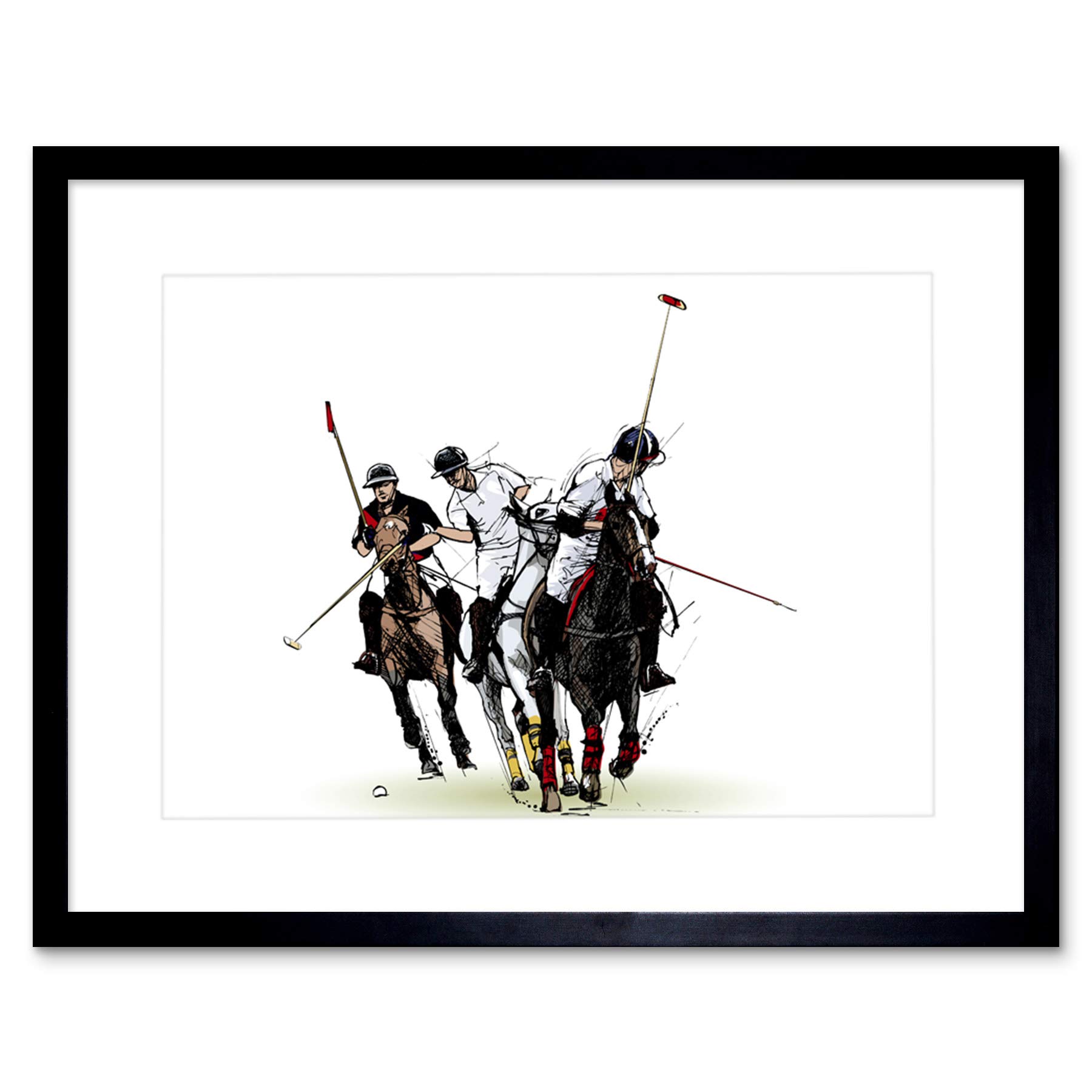 Wee Blue Coo Polo Illustration Sport Horses Art Print Framed Poster Wall Decor 9x7 inch