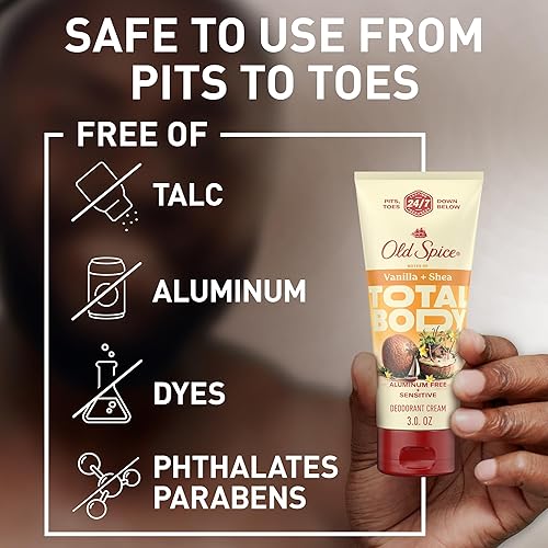 Miniatura 4 de Old Spice Desodorante de cuerpo entero para hombres, desodorante corporal total, vainilla + karité, crema desodorante sin aluminio para frescura