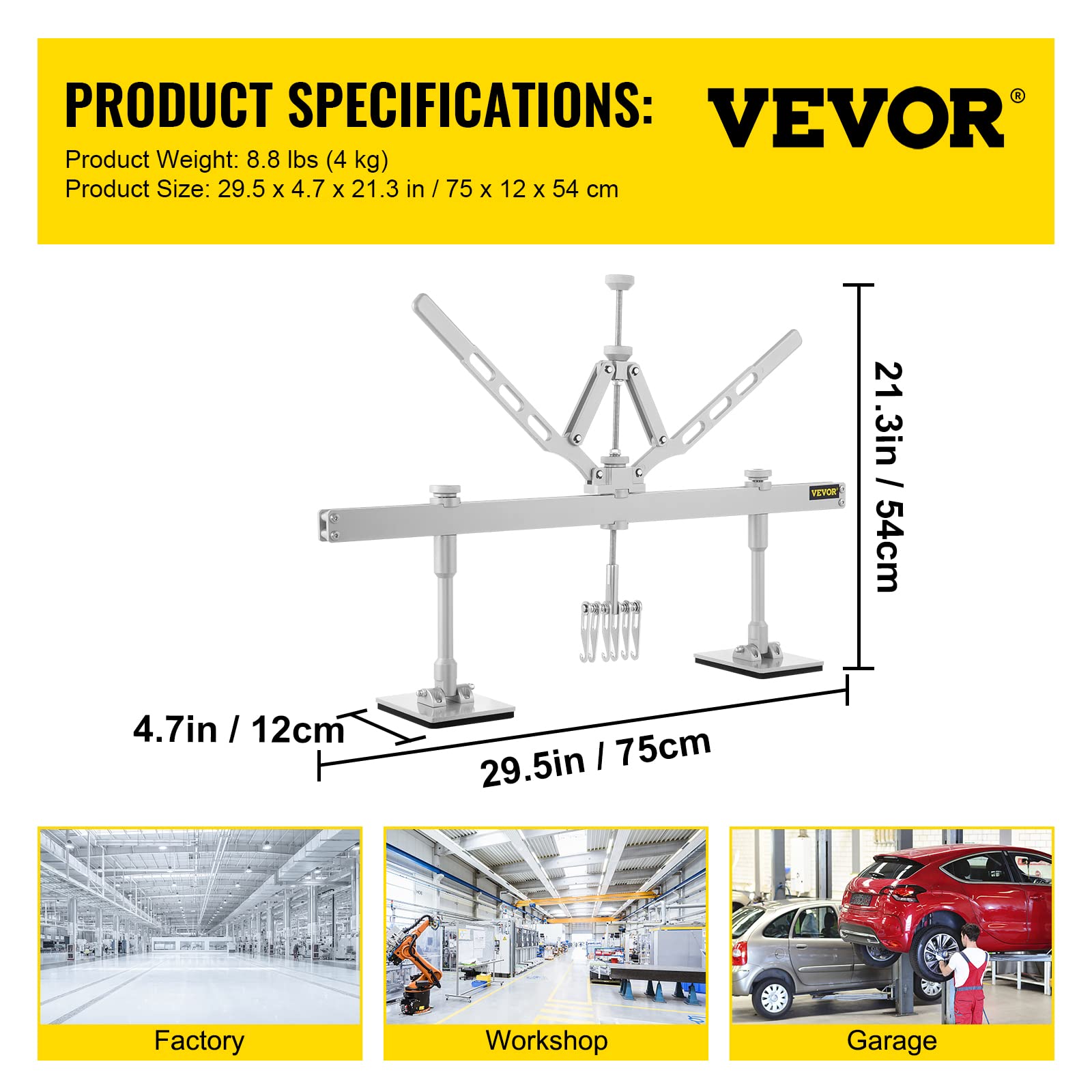 VEVOR Réparation Peinture Dent Machine de Réparation de Tôle avec Kit 6 Griffe en Acier Outils de réparation sans Peinture Dents de réparation (75cm)