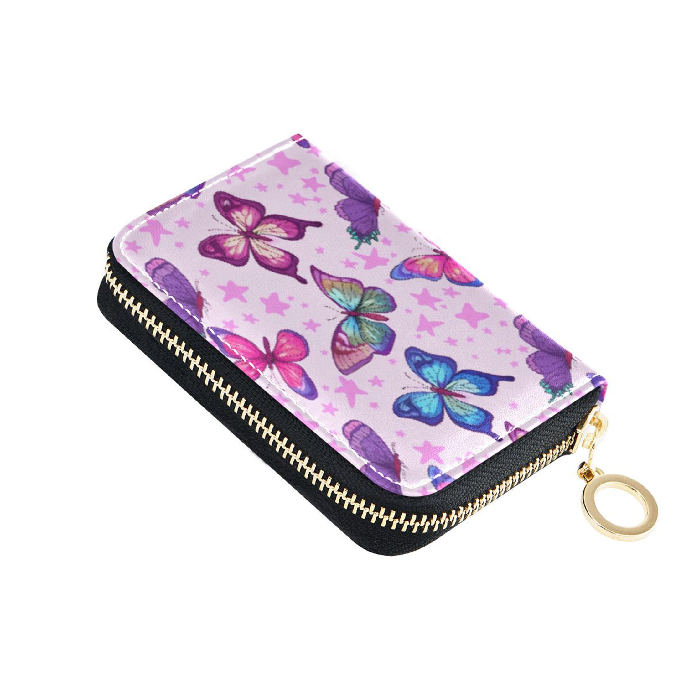 Burbuja Butterflies Credit Card Holder for Women Men RFID Blocking, Leather Accordion Zipper Card Case Wallet 11 Slots