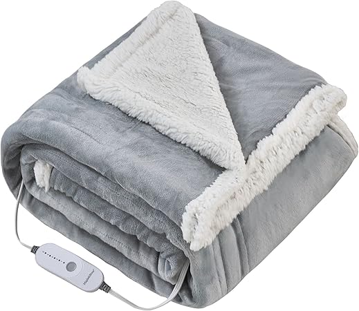 Review Maple&Stone Heated Blanket Electric Twin Soft Flannel Sherpa Fast Heating Electric Blanket,5 Heat Settings Heating Blanket & 10 Hours Auto-Off Timing Settings,Machine Washable(62 x 84 inches，Grey)
