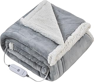 Maple&Stone Heated Blanket Electric Throw Soft Flannel Sherpa Fast Heating Electric Blanket,5 Heat Settings Heating Blanke...