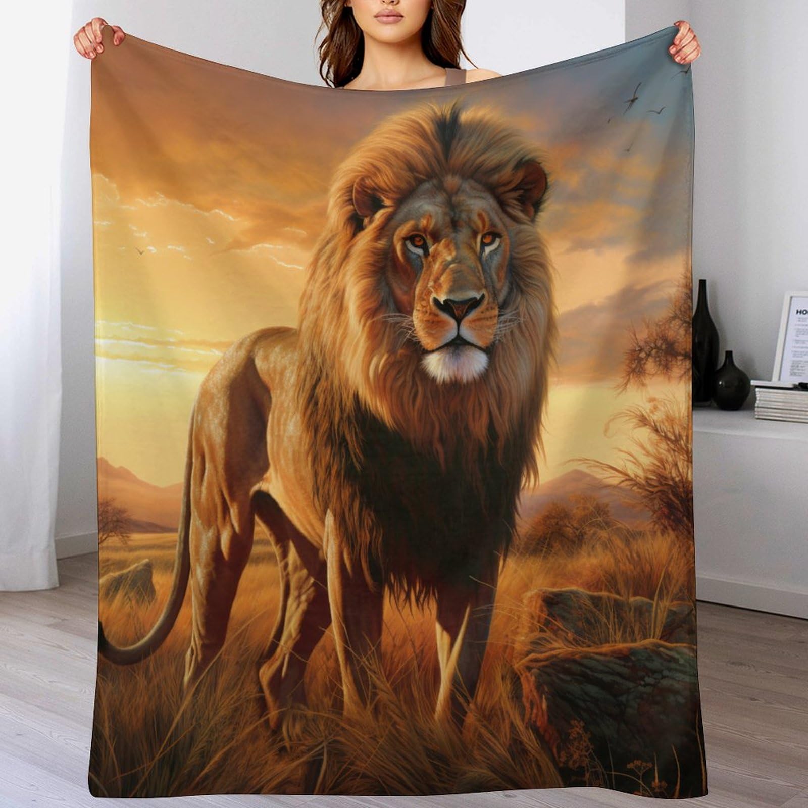 Couverture polaire lion chaude et épaisse en flanelle facile à entretenir