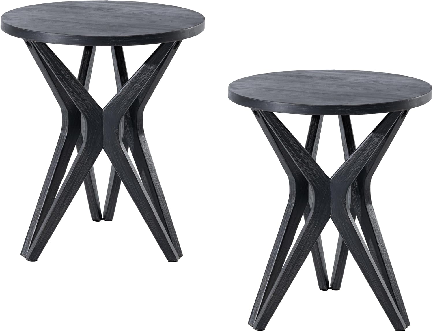 COZAYH Pedestal Farmhouse End Table Set of 2, Disrtessed Black Top with Tripod Base for Modern Farmhouse, Boho Decor, Round