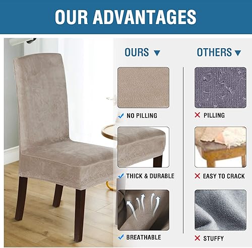 Miniatura 4 de H.VERSAILTEX - Fundas protectoras de terciopelo para silla de comedor, tela de terciopelo unicolor suave y gruesa y lavable