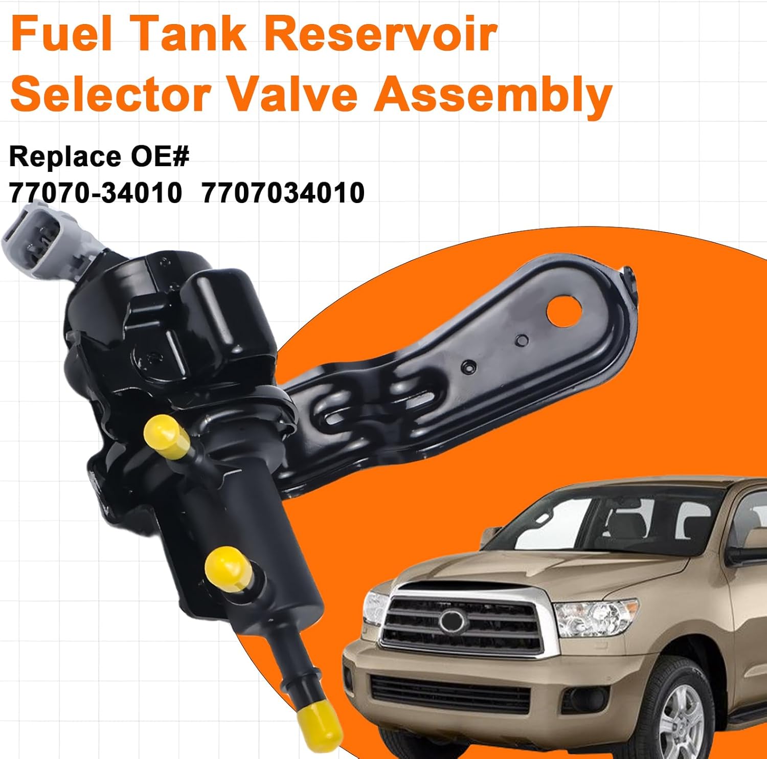 77070-34010 Fuel Tank Reservoir Selector Valve Assembly Solenoid W/Hose Fit for Toyota Tundra 2008-2020, Fit for Toyota Sequoia 2008-2018 Replace 7707034010