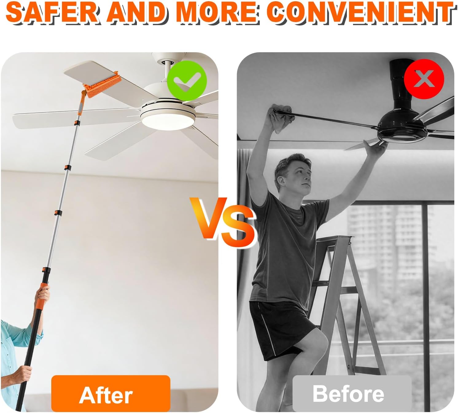 SISIUPASSIE 20FT Reach Ceiling Fan Cleaner Duster, Ceiling Fan Blade Cleaner with Extension Pole, Washable & Replaceable Microfiber Feather Duster Kits