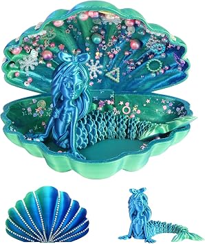 YUE MOTION 3D Printed Mermaid in a Shell - DIY Craft Kit for Kids, Creative Handmade Toy, Decorative Ornament, Parent-Child Activity, Creative Gift for Girls & Boys Laser Blue