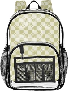 Kids Clear Backpack Khaki Beige Checkered Clear Book Bag For Boys Seethrough PVC For
