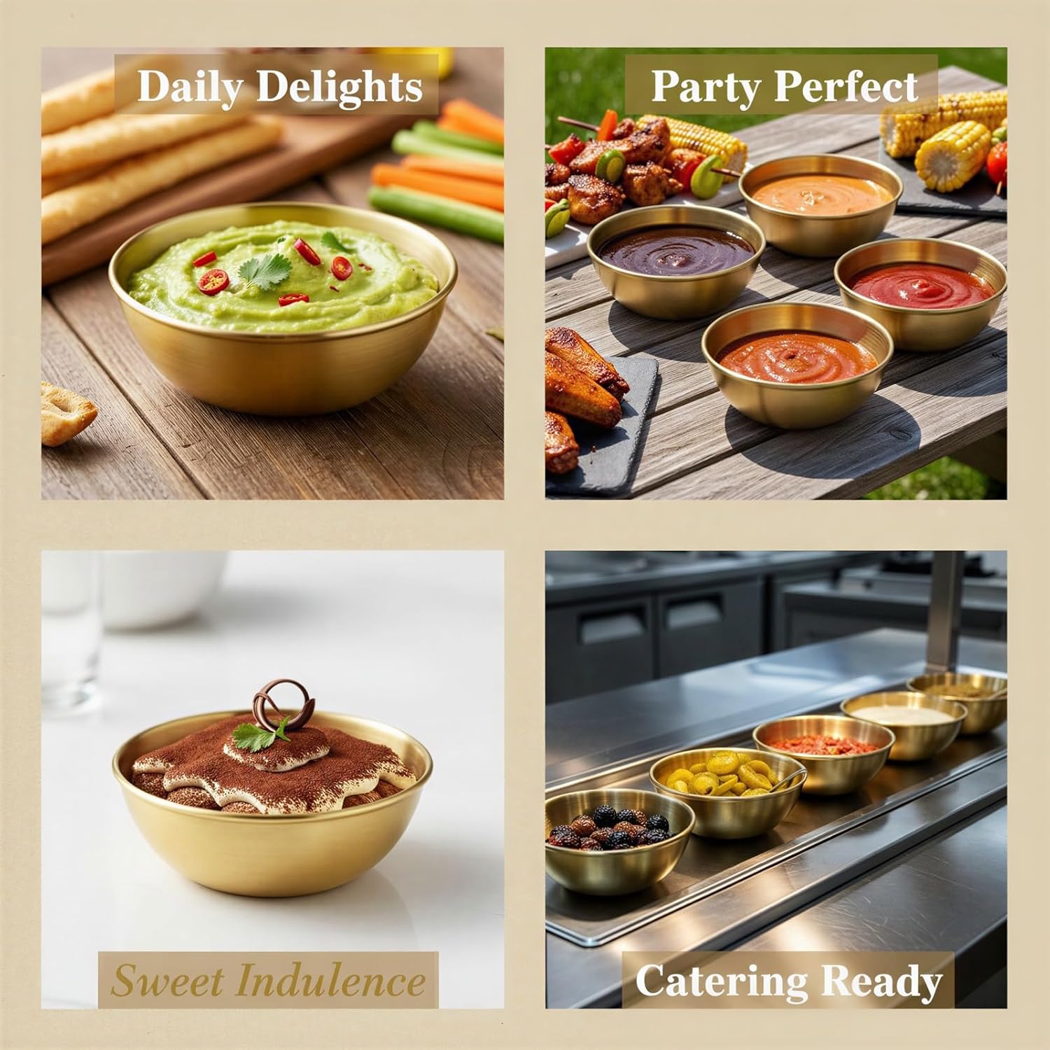 50 Pcs Stainless Steel Bowls in Gold, 3.2 x 1.18 in Round Sauce Dish, 100 ml Mini Metal Ramekins for Soy, Dips, Condiments, and Appetizers, Ideal for Home Kitchen and Restaurant Use