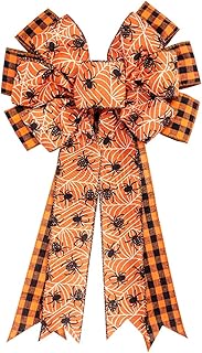 Large Halloween Bows for Wreath, Halloween Spider Wreath Bow Black Red Buffalo Plaid Bows Orange Burlap Bow Halloween Tree Topper Bows for Front Door Indoor Outdoor Halloween Decoration Supplies