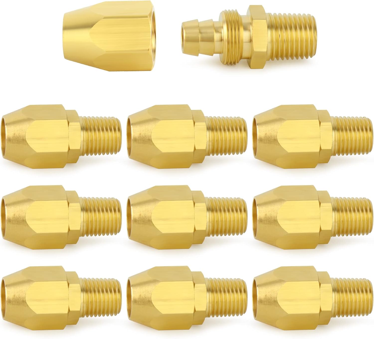 ChillWaves Brass Pneumatics Reusable Replacement Fitting，Hose-End Repair Fitting 3/8" ID Hose（3/8" Barb）x 1/4" NPT Rigid(10-PACK)