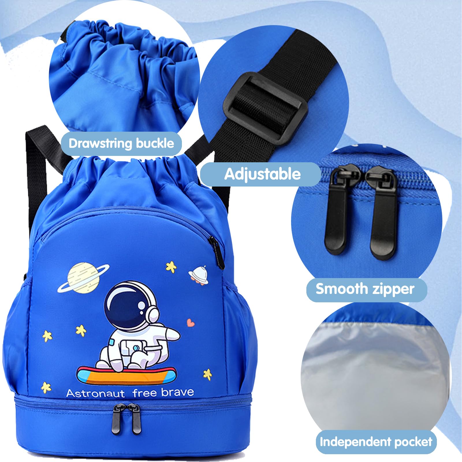 YOUYIKE Sac à dos de sport imperméable, Sac à dos nager Cordon pour Enfants, Sac de Sport pour fille Garçon, Large Bandoulière Sacs de Sport à Cordon Sac de Gym Avec Poche Intérieure