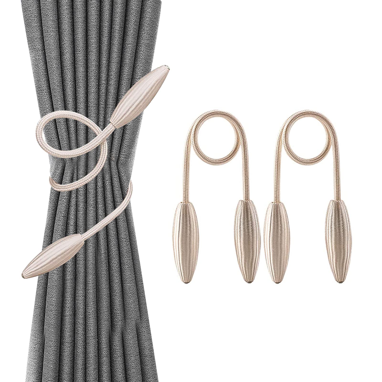 ERKIES 2pcs Curtain Holdbacks, Curtain Tie Backs for Creative, Magnetic Curtain Tiebacks, Tie Backs for Curtains Modern European Simple Style, Suitable Home Bedroom Office (Beige)
