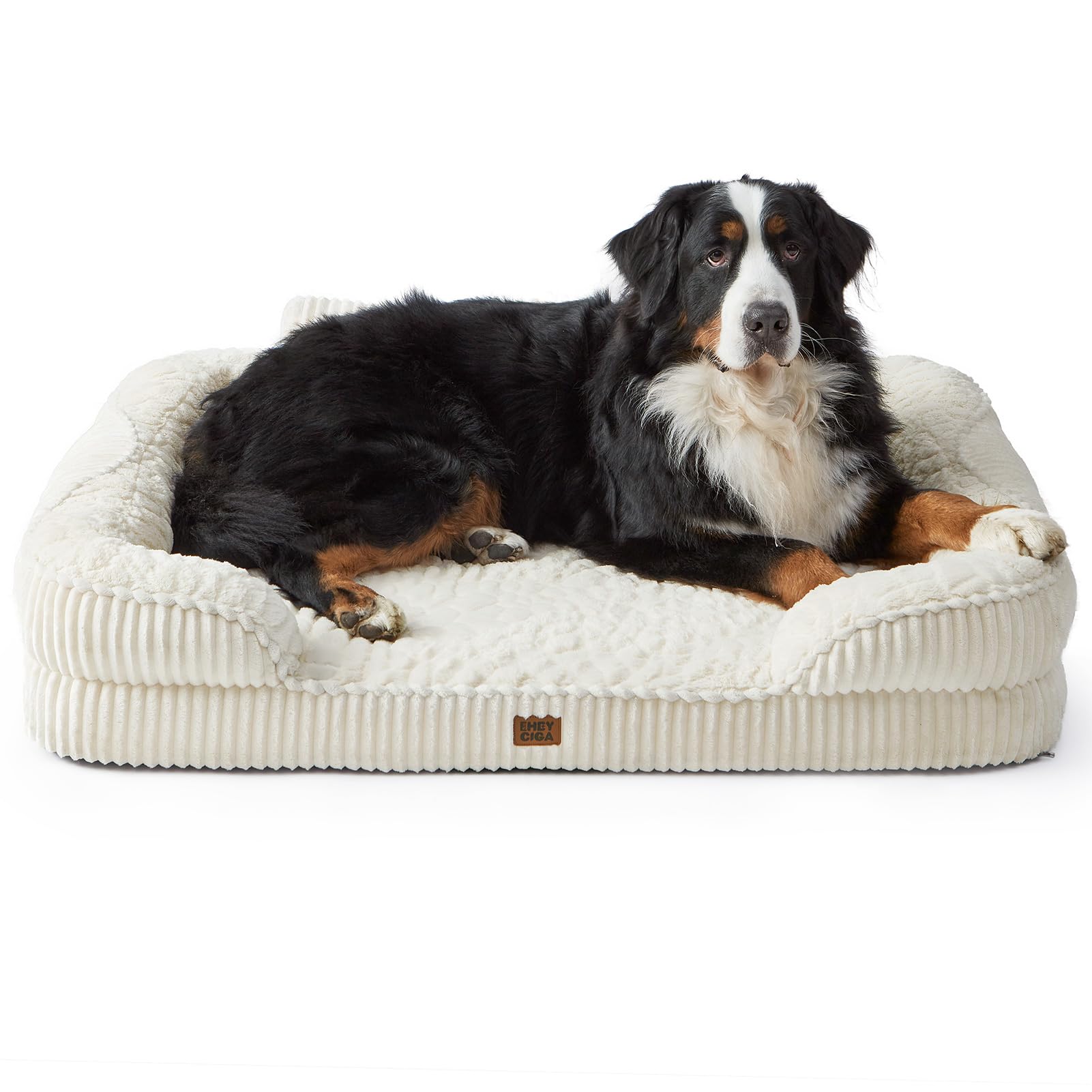 Coussin chien imperméable beige avec dossier haut pour grand chien