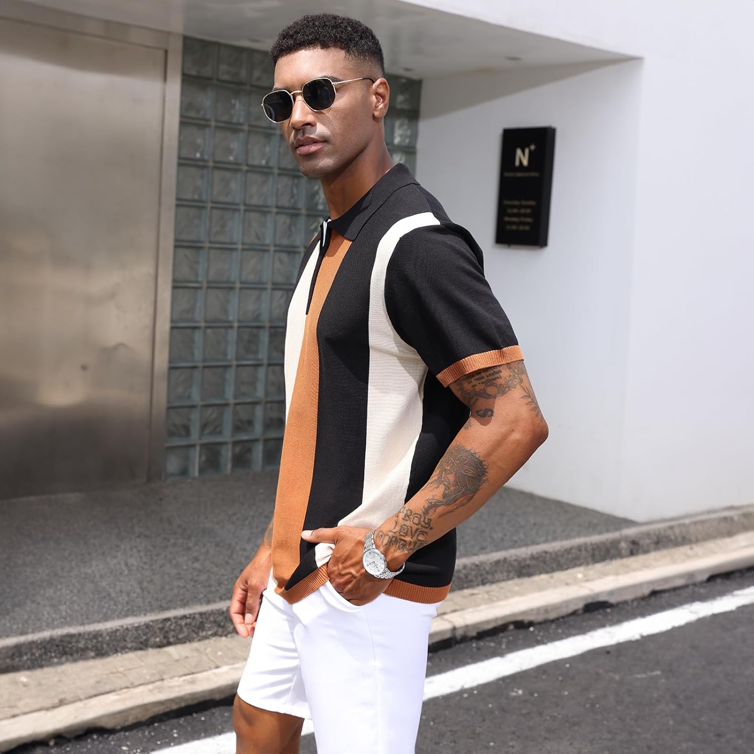 Men's Fashion Polo Shirts Vintage Striped Knitting Shirts Casual Slim Fit Golf Shirts - Image 6