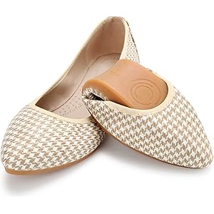 KUNWFNIX Women's Ballet Flats Foldable Classic Crown Rhinestone Slip On Flowers PU Leather Pointed Toe Comfort Flat Casual Dress Shoes 7.5 #05-apricot