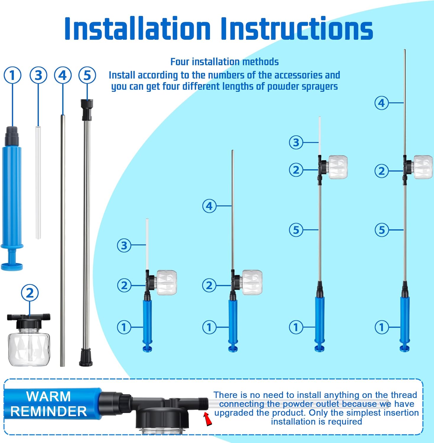 Push-Pull Air Pump Powder Duster Sprayer for Diatomaceous Earth, Delta Dust,and Powder Coating,Length Adjustable from 19" to 44",Transparent Tank & Stainless Steel Rod,Efficient Powder Distribution