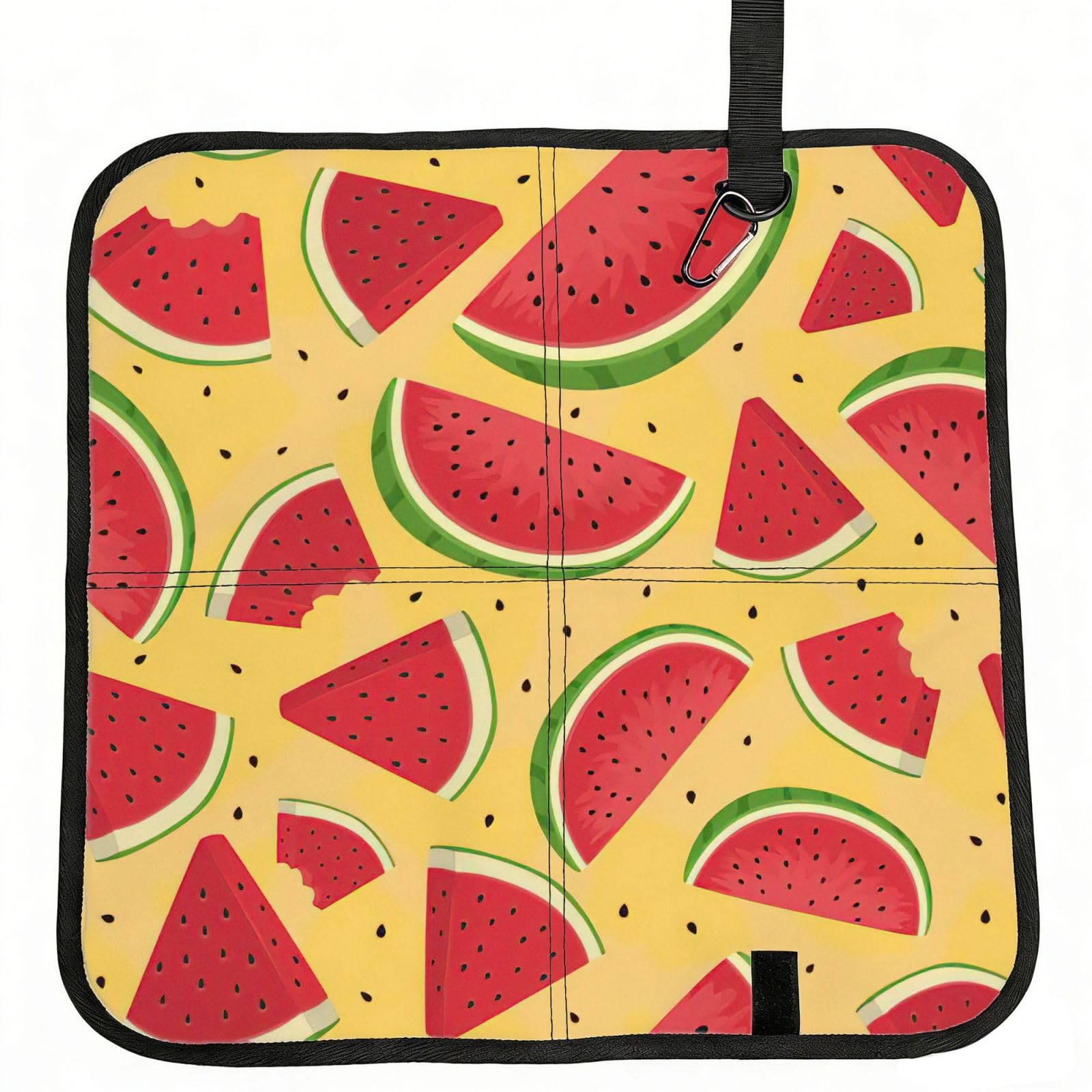 SDEGTHO Yellow and Watermelons Printed Foldable Seat Pad with Closure, Lightweight Cushion for Airplane Travel Camping