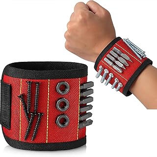 Magnetic Tool Holder for Men,Magnetic DIY Tool Wristband for Holding Screws Nails Drill,Lightweight Powerful Magnets for Dad Husband Handyman,Red