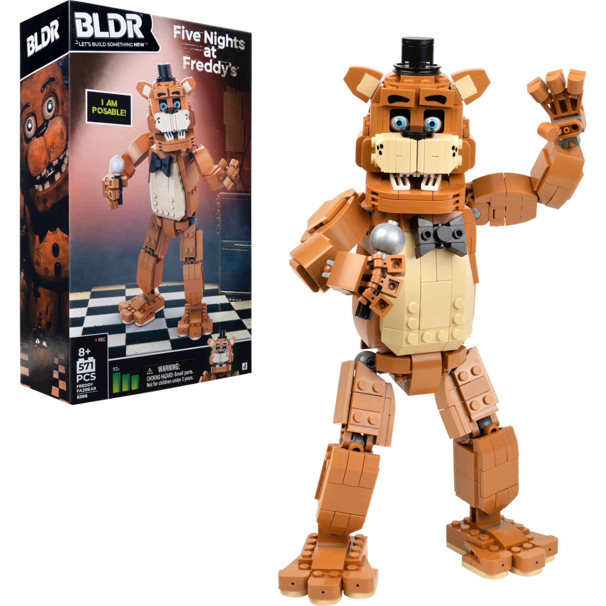 BLDR Five Nights at Freddy's™ Freddy Fazbear Building Set - 11-Inch Buildable Articulated Figure with 571 Pieces, 0306