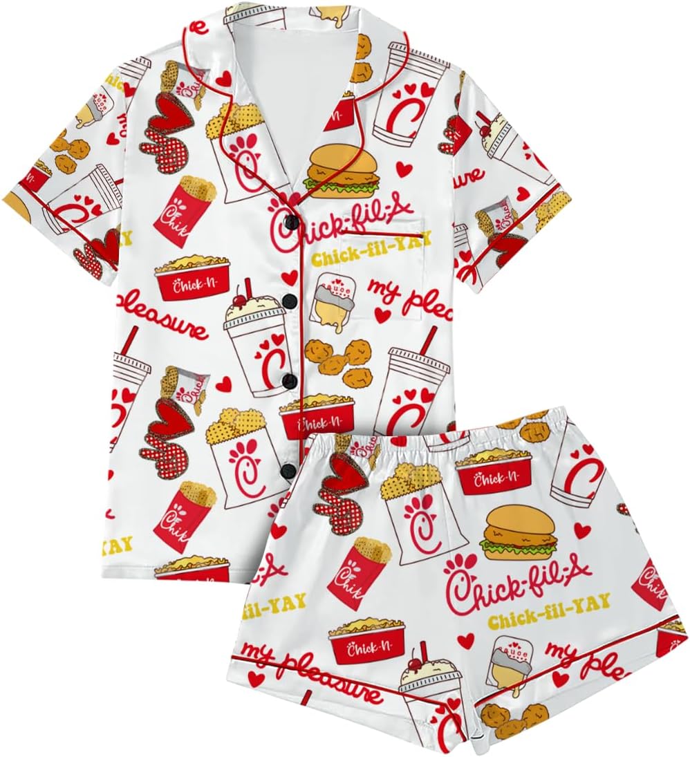 HAGOMA Funny Graphic Pajamas for Women Set Button Down Short Sleeve Top and Shorts Pjs Sets Sleepwear XS-5XL - Image 4