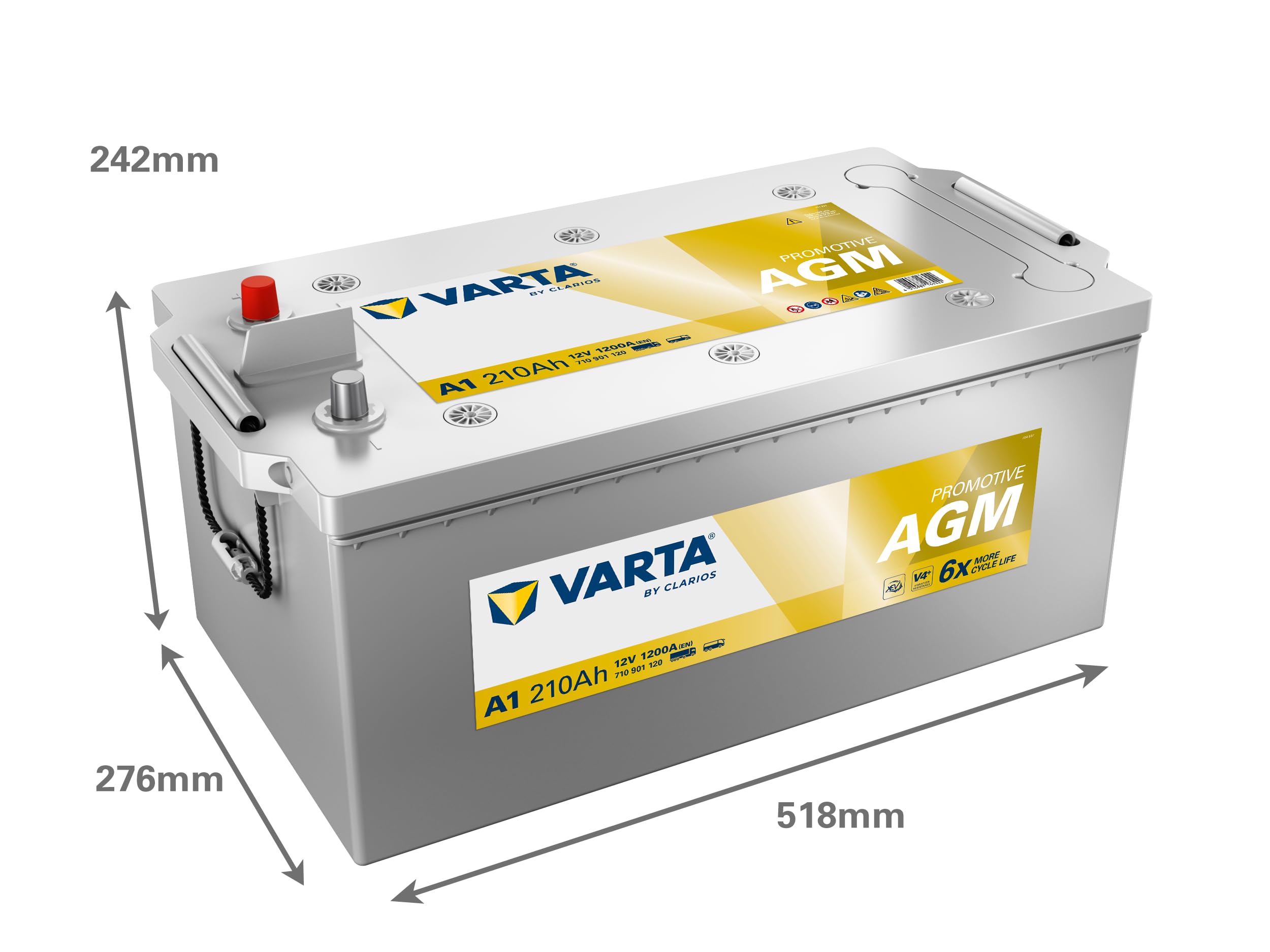 Batterie VARTA ProMotive AGM A1-12V 210Ah 1200A - 710901120 - Pour camions avec besoins énergétiques élevés