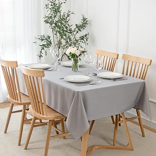 maxmill Rectangle Slubby Textured Tablecloth Waterproof Spillproof Wrinkle Free Table Cloth, Kitchen Dining Room Decoration, Fabric Table Cover for Holiday Party Dinner, 52 x 70 Inch, Light Grey