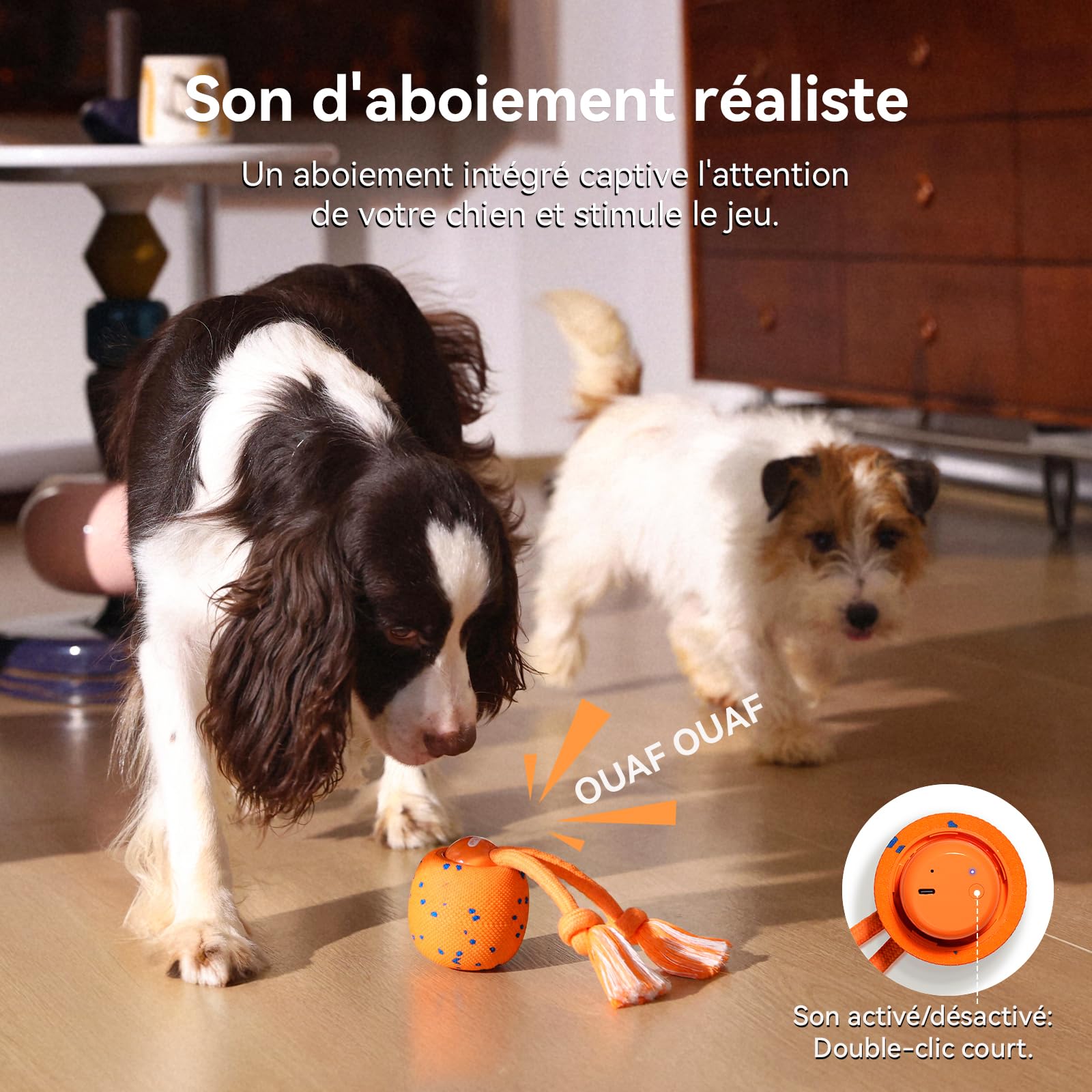 Cheerble Balle Interactive pour Chien - Wicked Ball Rolly avec Queue & Aboiements, Jouet Intelligent pour Chien avec 3 Modes, E-TPU, Rechargeable USB-C, pour Chiens de Taille Moyenne à Grande, Orange