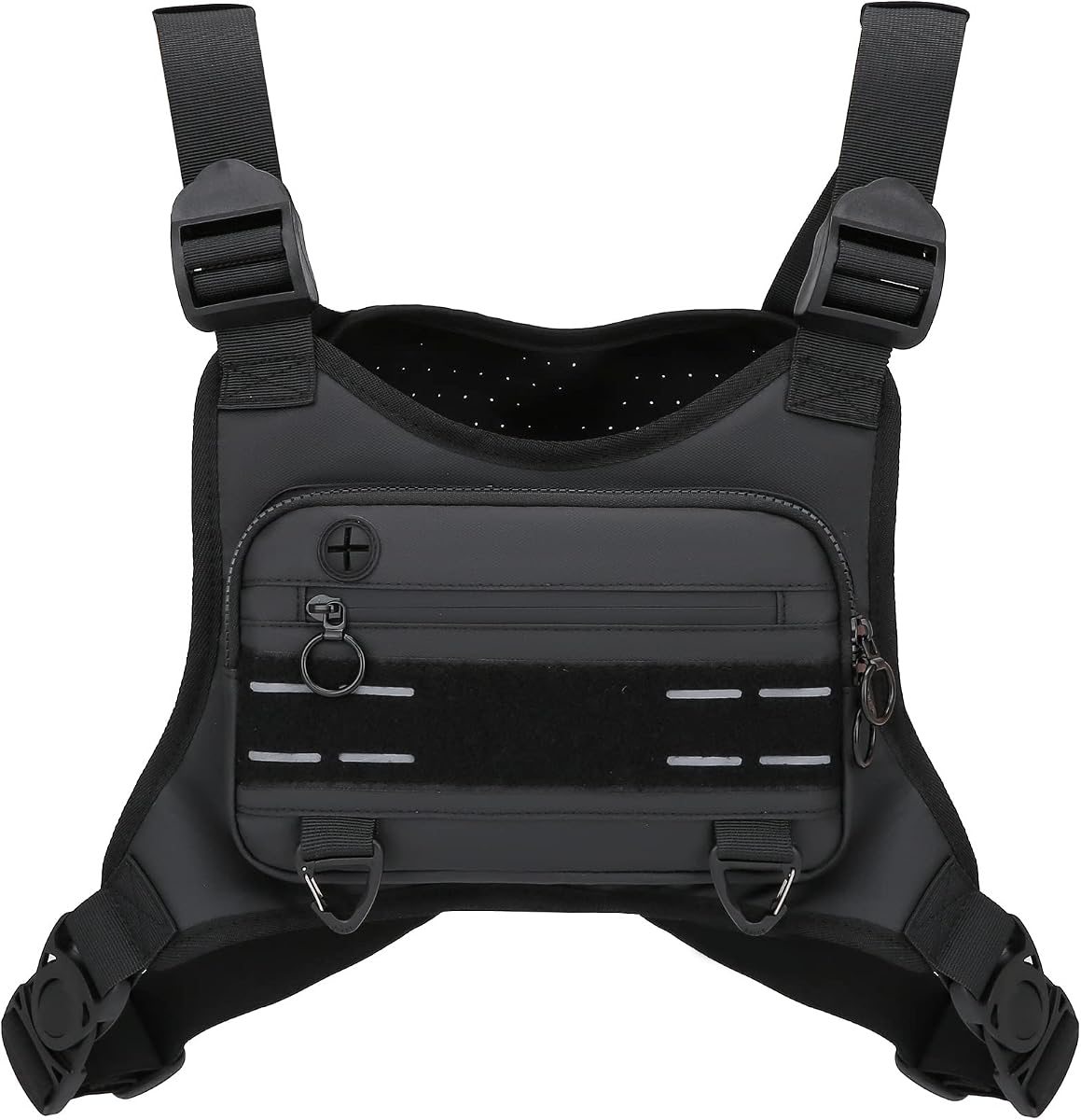 Sports Chest Bag For Men, Water Resistant Lightweight Front Running Vest Bag With Built-In Phone Holder & Extra Storage For Workouts, Cycling (Black)