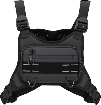 Muserise Sports Chest Bag For Men, Water Resistant Lightweight Front Running Vest Bag With Built-In Phone Holder & Extra Storage For Workouts, Cycling Black