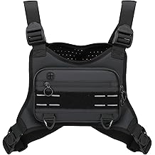 Sports Chest Bag For Men, Water Resistant Lightweight Front Running Vest Bag With Built-In Phone Holder &amp; Extra Storage For Workouts, Cycling (Black)