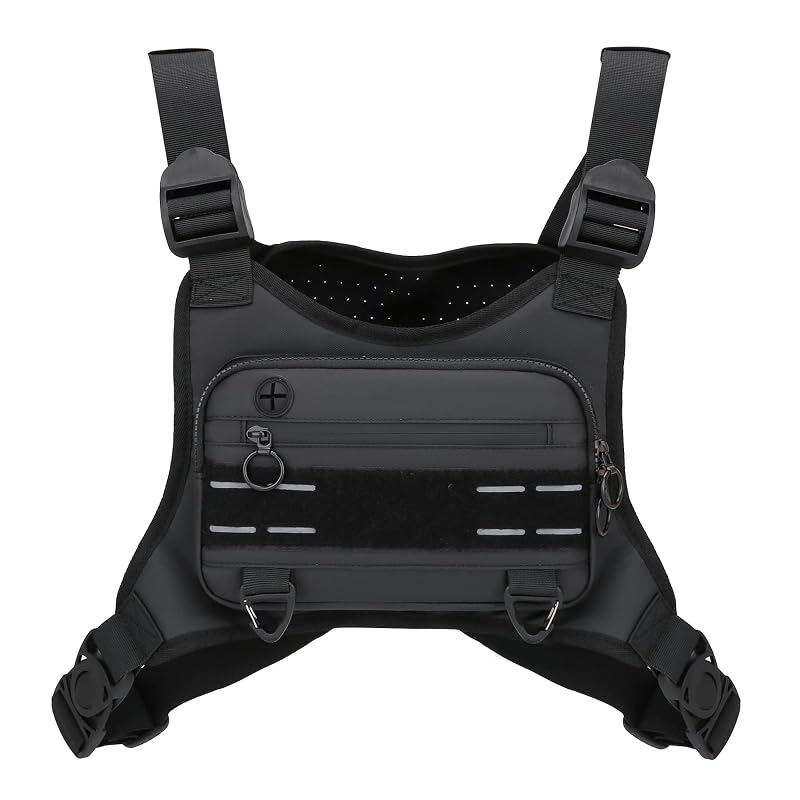 Muserise Sports Chest Bag For Men, Water Resistant Lightweight Front Running Vest Bag With Built-In Phone Holder & Extra Storage For Workouts, Cycling (Black)