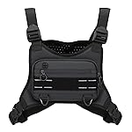 Muserise Sports Chest Bag For Men, Water Resistant Lightweight Front Running Vest Bag With Built-In Phone Holder & Extra Storage For Workouts, Cycling (Black)