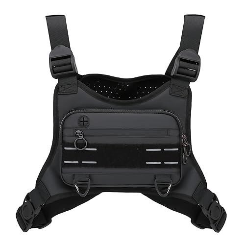 Muserise Sports Chest Bag For Men, Water Resistant Lightweight Front Running Vest Bag With Built-In Phone Holder & Extra Storage For Workouts, Cycling (Black)