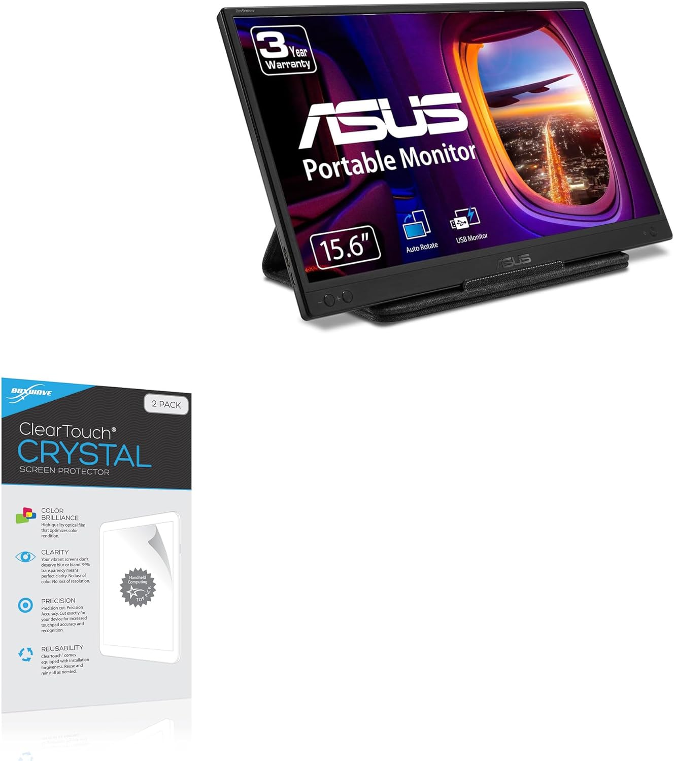 BoxWave Screen Protector Compatible with ASUS ZenScreen MB166B - ClearTouch Crystal (2-Pack), HD Film Skin - Shields from Scratches