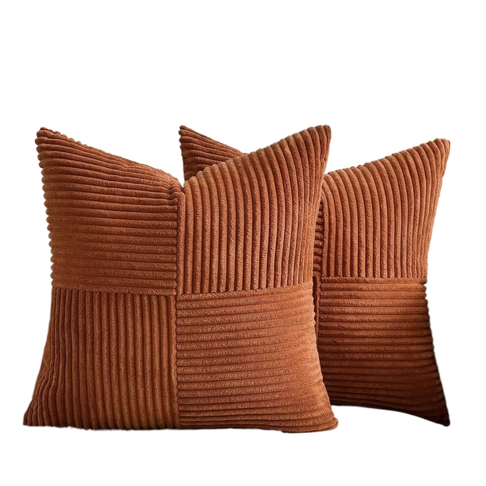 Housses de coussin style boho en velours côtelé marron pour canapé salon