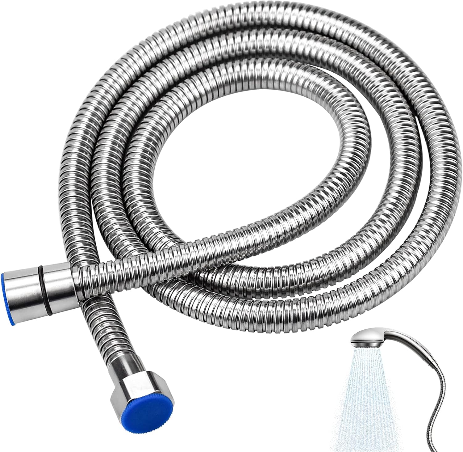 Universal Shower Hose 1.5m Stainless Steel Replacement Hose Pipe Anti-Kink Leakproof with 2 Washers, Silvery, Medium