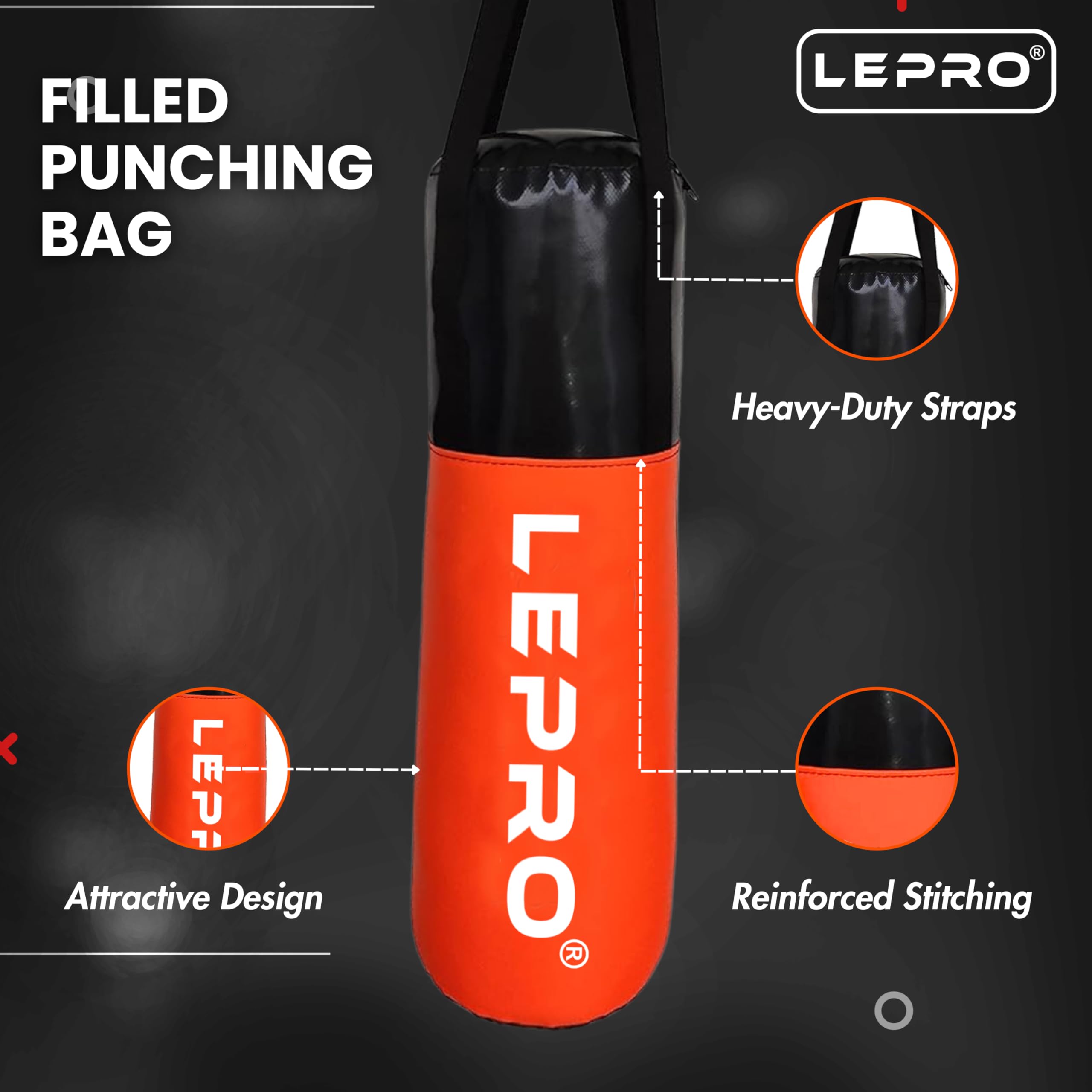 LEPRO Kids Boxing Kit - Hanging Punching Bag Set with Boxing Gloves & Headgear for 7-12 Year Olds - Orange 2