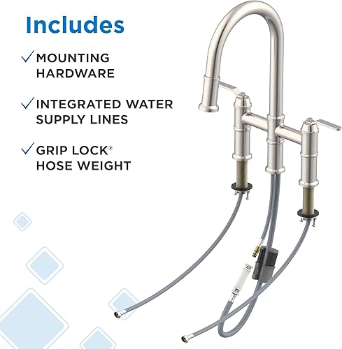 Miniatura 8 de Kinzie 2H Bridge Grifo de cocina desplegable 1.75gpm acero inoxidable