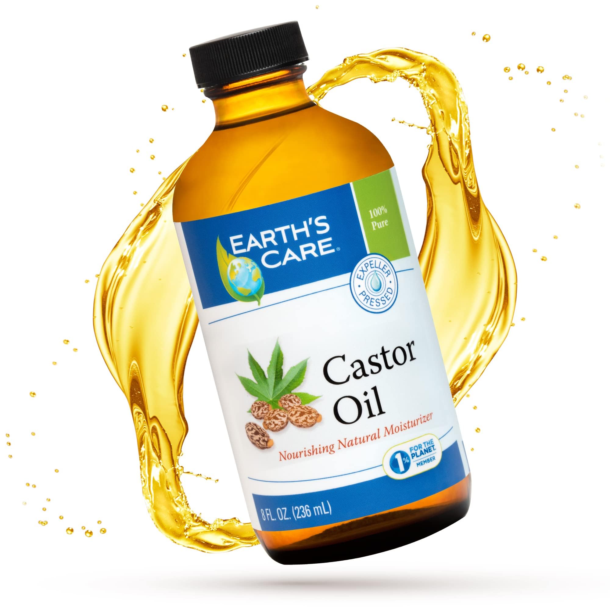 Earth's Care Pure Castor Oil, Expeller Pressed, No Preservatives, Colors or Fragrances, USP Grade, Non-GMO, 8 FL OZ