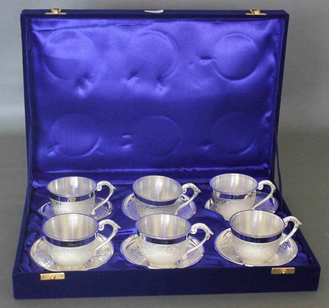 Buy Dekor World Silver Plated Tea Cup Plate Set 6 Pcs Set (Cup6X8 /Plate12X12X2.5 / BOX