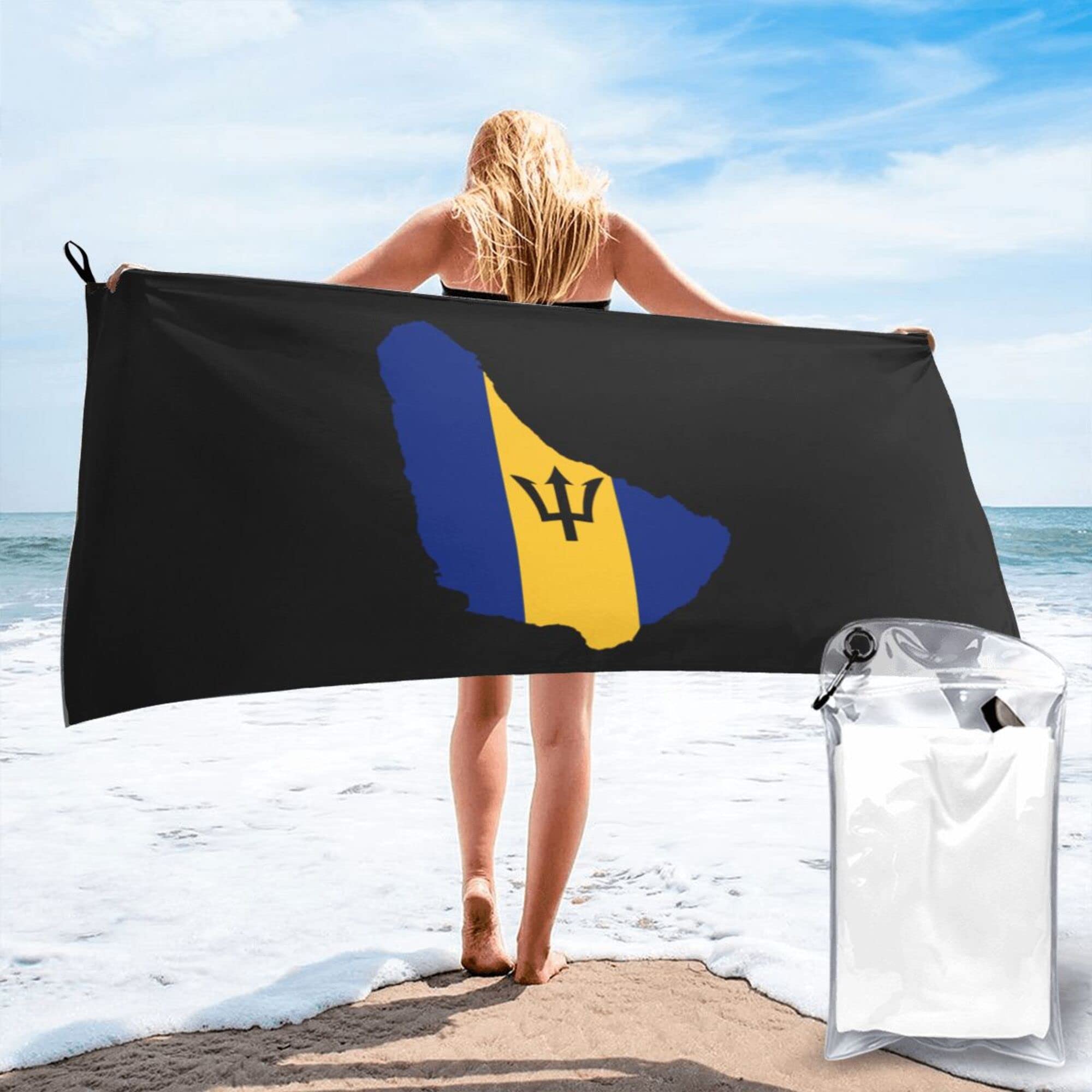 Lsjuee Flag Map of Barbados Microfiber Beach Towel-Quick Dry Oversized Towels Blanket for Travel Pool Camping